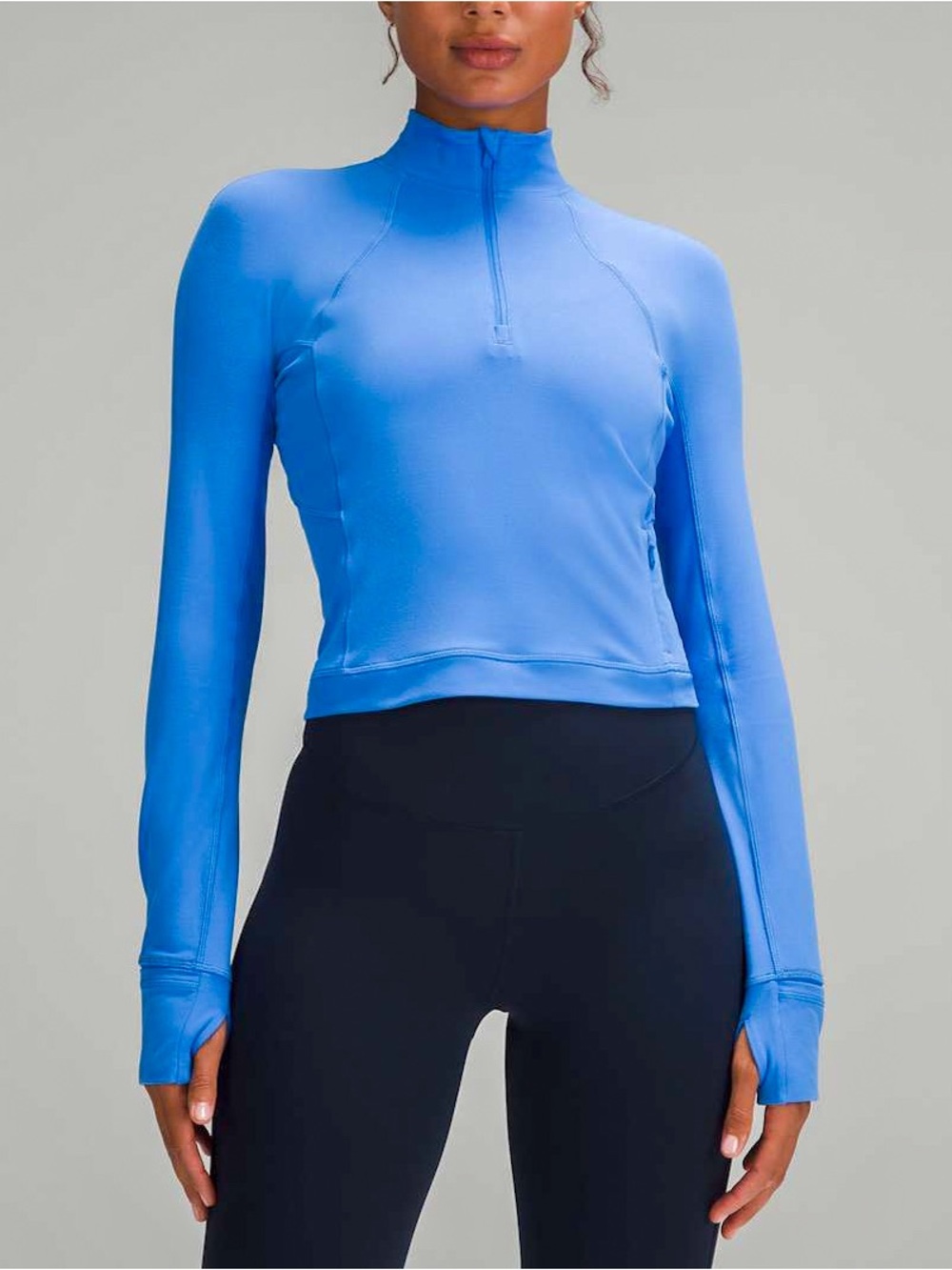 LULULEMON Its Rulu Run Cropped Half Zip Pipe Dream Blue Size 8 NWOT